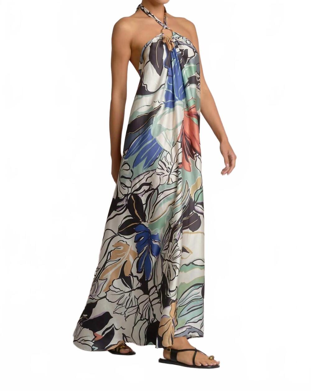 NEW ELAN tropic floral satin maxi dress in multi